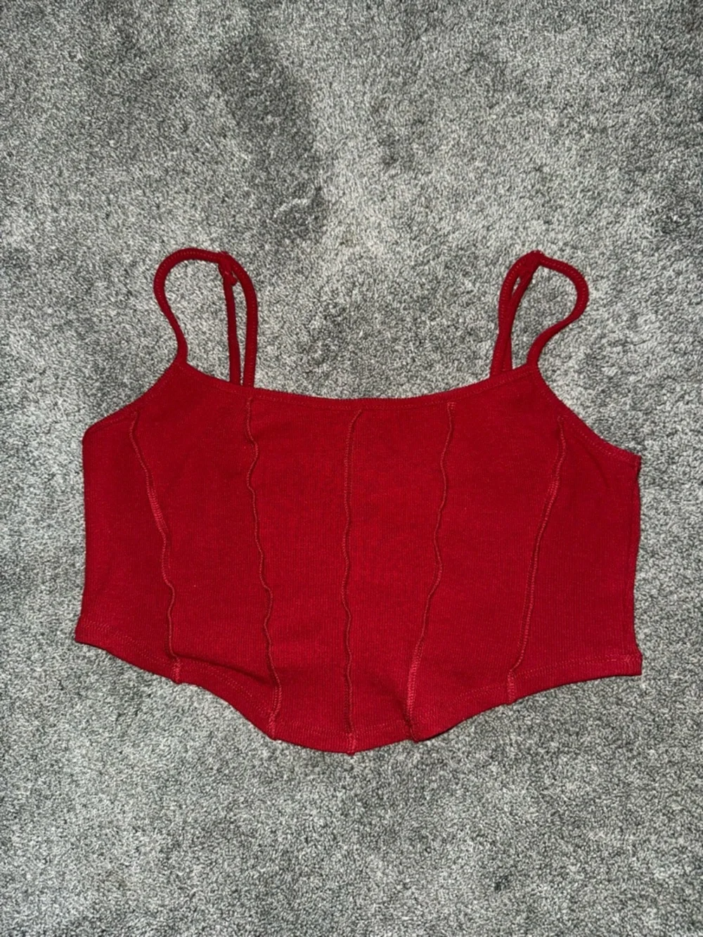 Red Ribbed Cropped Top - Picture 3 of 4